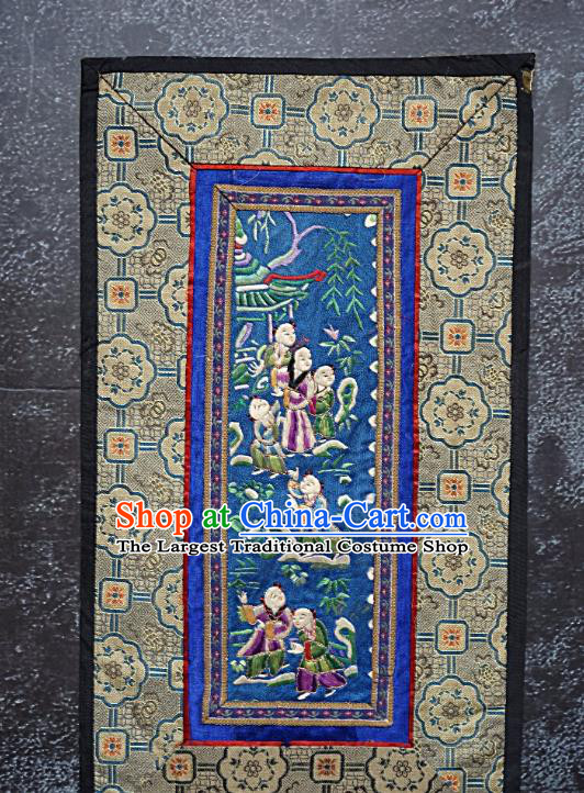 Chinese National Embroidered Children Blue Silk Paintings Traditional Handmade Embroidery Decorative Picture Craft