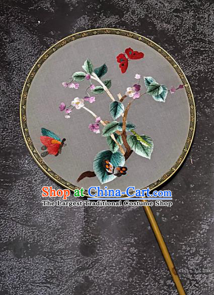Chinese Traditional Embroidery Flowers Palace Fans Handmade Mottled Bamboo Round Fan Embroidered Butterfly Silk Fan Craft