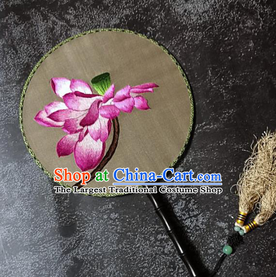 Chinese Traditional Palace Fans Handmade Embroidery Round Fan Embroidered Lotus Silk Fan Craft