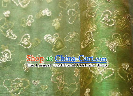 Chinese Traditional Heart Shape Pattern Design Olive Green Veil Fabric Grenadine Cloth Asian Gauze Material