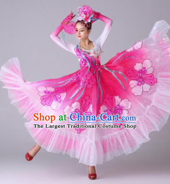 Traditional Chinese Peach Blossom Dance Outfits Classical Dance Pink Dress Opening Dance Stage Performance Costume for Women