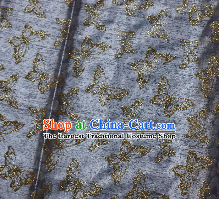 Chinese Traditional Butterfly Pattern Design Grey Veil Fabric Cloth Organdy Material Asian Dress Grenadine Drapery