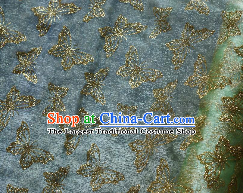 Chinese Traditional Butterfly Pattern Design Light Green Veil Fabric Cloth Organdy Material Asian Dress Grenadine Drapery