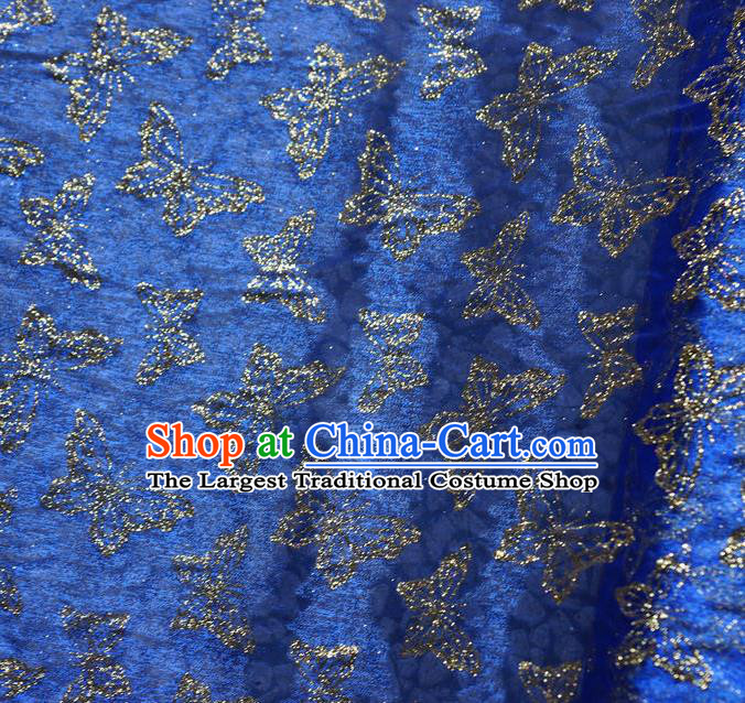 Chinese Traditional Butterfly Pattern Design Royalblue Veil Fabric Cloth Organdy Material Asian Dress Grenadine Drapery