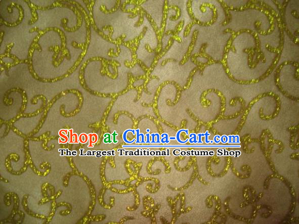 Chinese Traditional Floral Scrolls Pattern Design Yellow Satin Fabric Cloth Silk Crepe Material Asian Dress Drapery