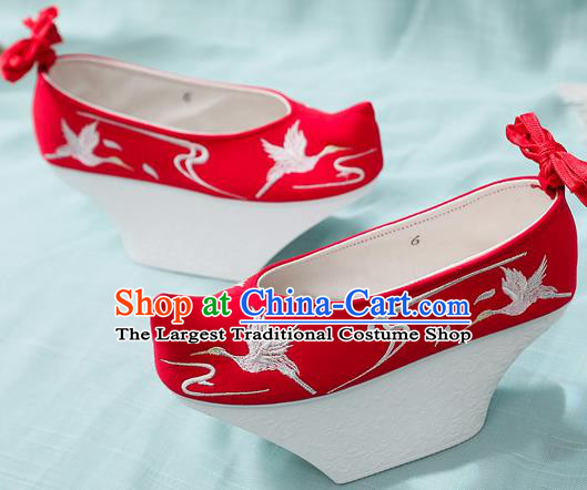 Chinese Qing Dynasty Princess Red Embroidered Shoes Court Women Shoes Ancient Palace Lady Shoes Imperial Consort Saucers Shoes