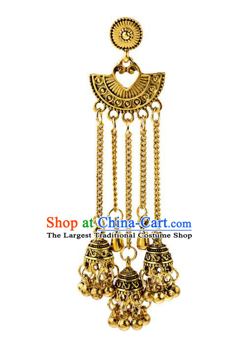 Asian India Traditional Golden Bells Tassel Eardrop Asia Indian Earrings Bollywood Dance Jewelry Accessories for Women