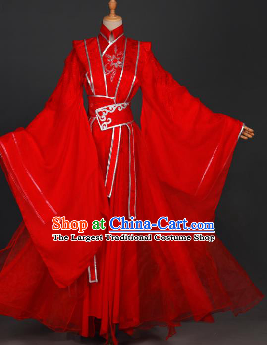 Traditional Chinese Cosplay Prince Wei Wuxian Costumes Ancient Swordsman Garment Childe Red Wedding Clothing for Men