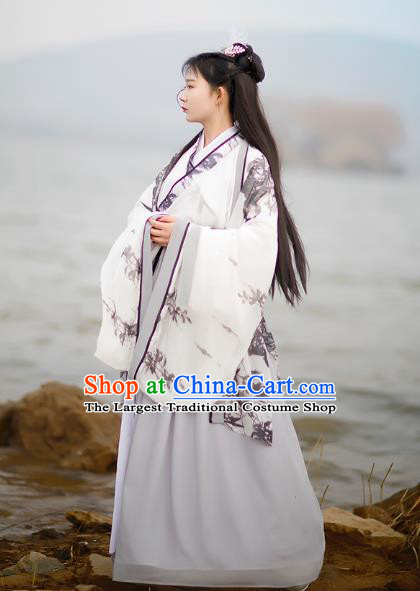 Traditional Chinese Jin Dynasty Heroine Historical Costumes Ancient Female Swordsman Hanfu Dress Apparel Full Set