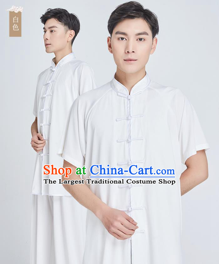 Top Grade Kung Fu Costume Martial Arts Training White Milk Fiber Uniform Shaolin Gongfu Tai Ji Clothing for Men
