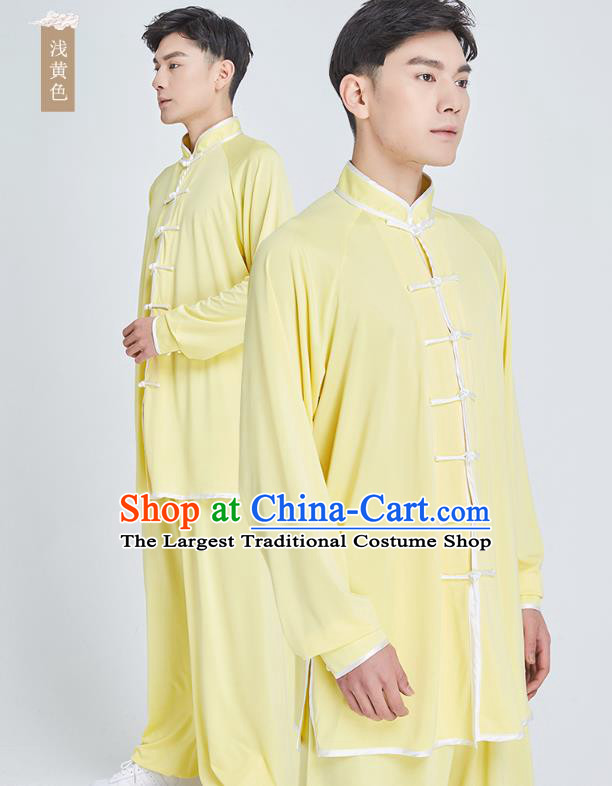 Top Grade Martial Arts Training Yellow Milk Fiber Uniform Kung Fu Costume Shaolin Gongfu Tai Ji Clothing for Men