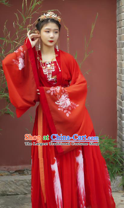 Traditional Chinese Tang Dynasty Bride Historical Costumes Ancient Royal Princess Hanfu Dress Apparel Wedding Blouse and Skirt for Women