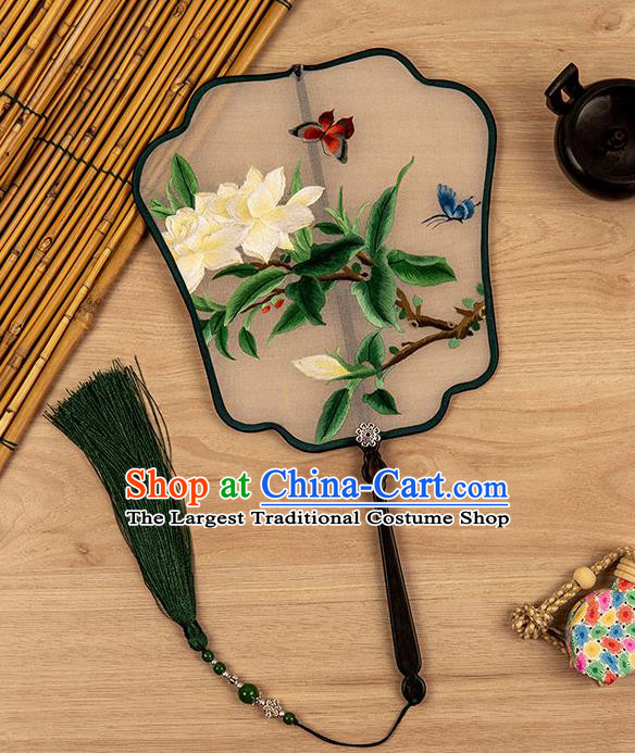 China Traditional Embroidered Mangnolia Butterfly Fan Silk Fan Handmade Ancient Princess Palace Fan Classical Hanfu Accessories