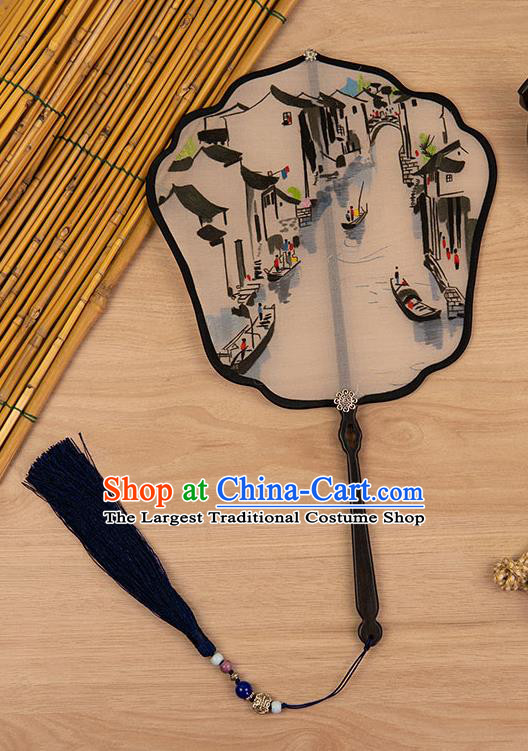 China Ancient Princess Palace Fan Handmade Silk Fan Traditional Embroidered Waterside Fan Classical Hanfu Accessories