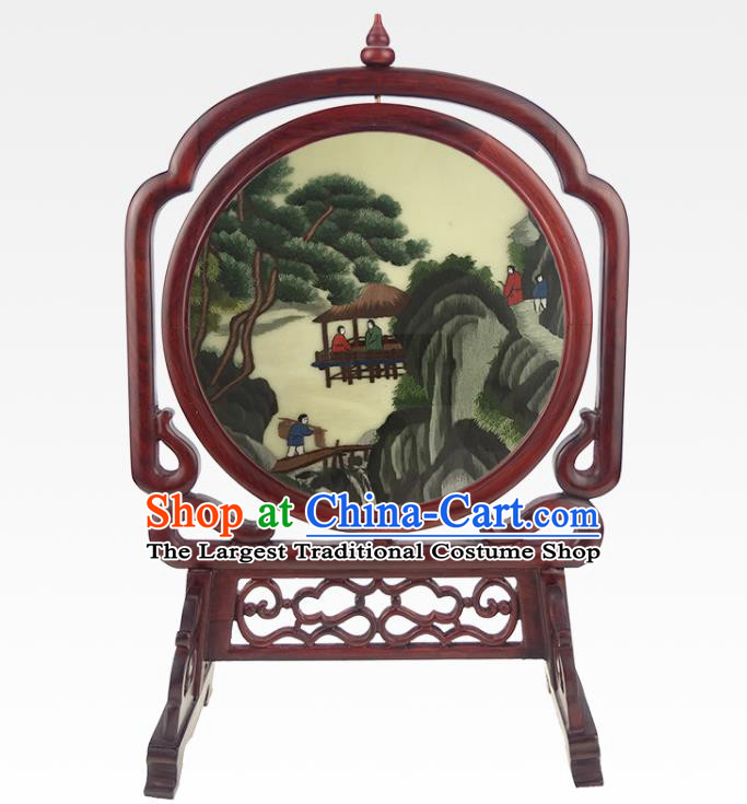 China Handmade Rosewood Table Ornament Traditional Embroidered Desk Screen