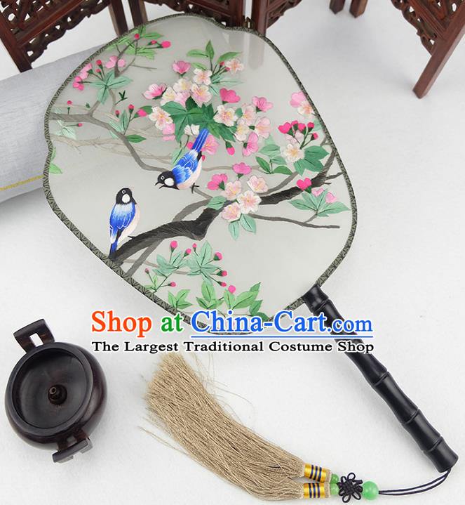 China Traditional Silk Fan Embroidered Begonia Fan Handmade Rosewood Palace Fan