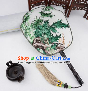 China Embroidered Bamboo Painting Silk Fan Traditional Rosewood Fan Handmade Palace Fan