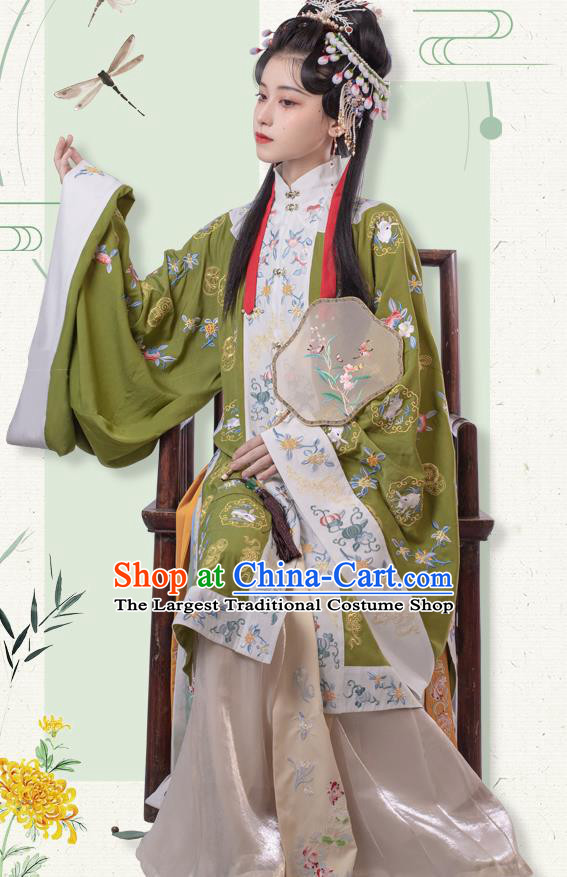 Traditional China Ming Dynasty Patrician Lady Historical Clothing Ancient Young Beauty Embroidered Hanfu Costumes