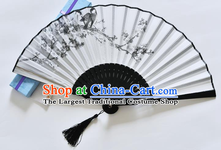 Handmade Chinese Ink Painting Plum Blossom Folding Fan Accordion Silk Fans