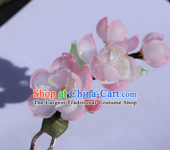 China Classical Hanfu Pink Begonia Hairpin Traditional Ancient Princess Flowers Hair Stick