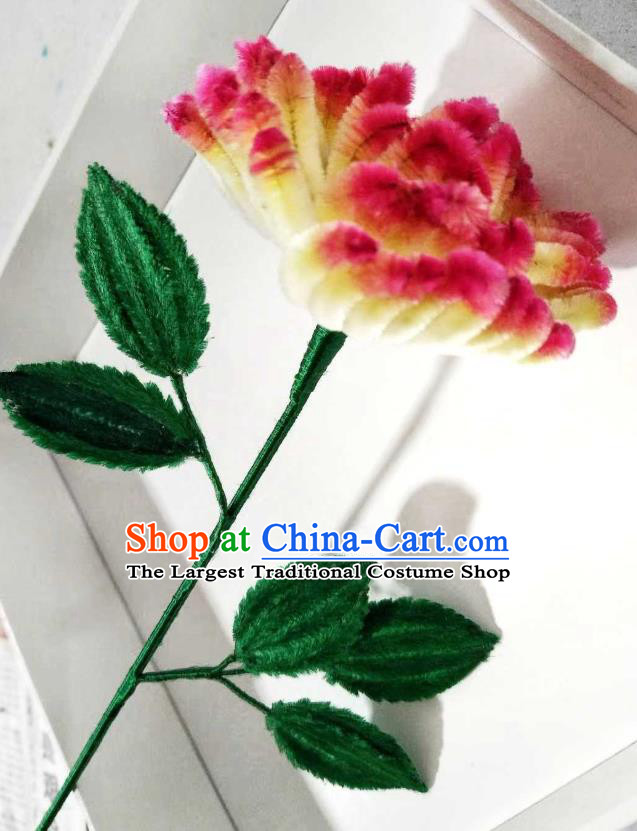 China Traditional Ancient Palace Lady Flower Hair Stick Classical Hanfu Velvet Rose Hairpin