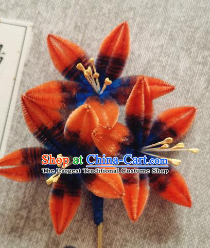China Handmade Orange Flowers Hair Stick Traditional Hanfu Hair Accessories Classical Velvet Hairpin