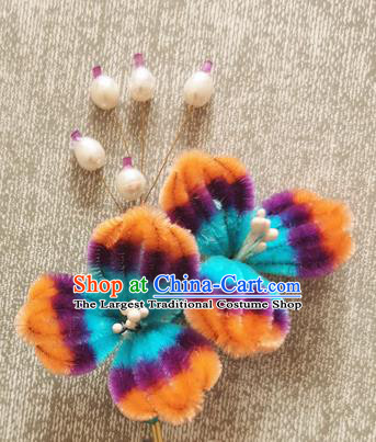 China Pearls Hair Stick Handmade Hair Accessories Traditional Velvet Flowers Hairpin