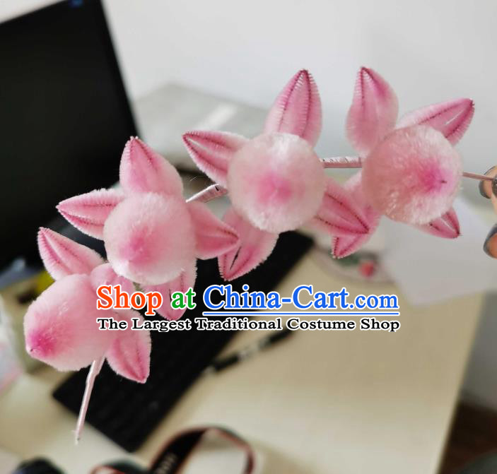 China Classical Cheongsam Velvet Hair Stick Handmade Hair Accessories Traditional Pink Peach Hairpin