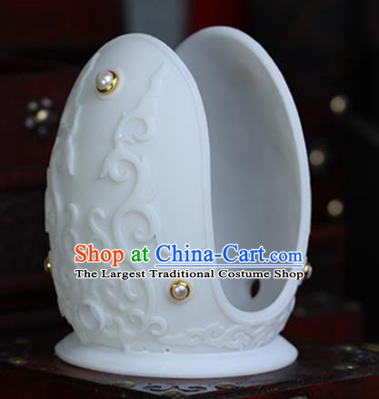 China Ancient Imperial Consort White Hair Crown and Golden Hairpin Traditional Song Dynasty Court Hair Accessories