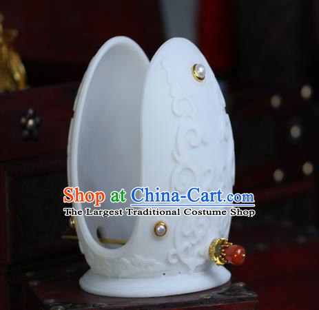 China Ancient Imperial Consort White Hair Crown and Golden Hairpin Traditional Song Dynasty Court Hair Accessories