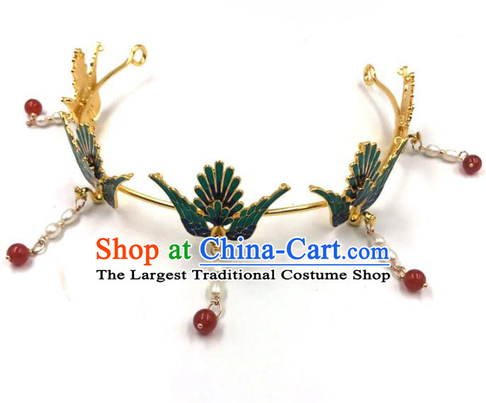 China Ming Dynasty Hair Accessories Traditional Hanfu Pearls Tassel Hairpin Ancient Princess Phoenix Hair Crown