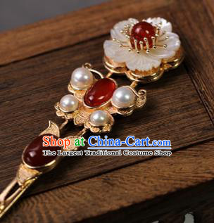China Ancient Empress Pearls Hair Accessories Traditional Qing Dynasty Court Agate Plum Hairpin
