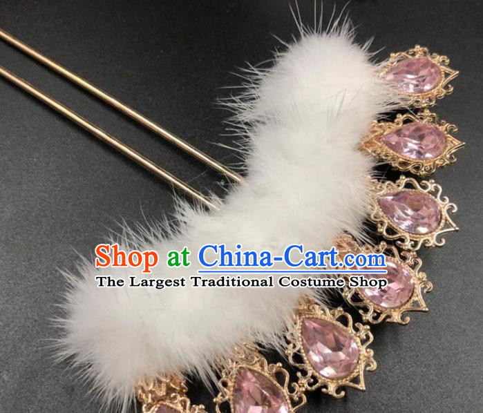 China Traditional Hair Accessories Ancient Hanfu Hairpin Ming Dynasty Princess Pink Crystal Hair Stick