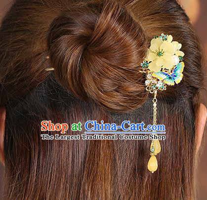 China Classical Cloisonne Butterfly Hair Stick Traditional Cheongsam Hair Accessories Handmade Flower Hairpin