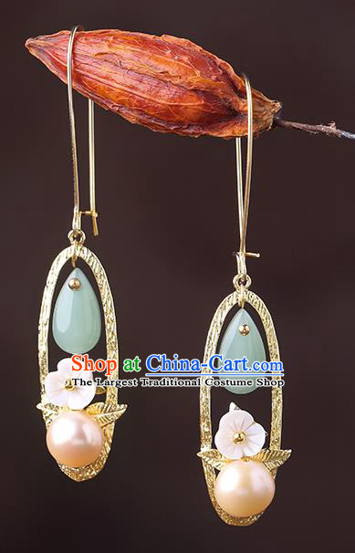 Chinese Classical Golden Ear Accessories Traditional Cheongsam Pearl Earrings