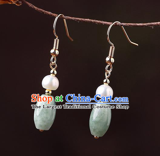 Chinese Classical Pearl Ear Accessories Traditional Cheongsam Jade Earrings