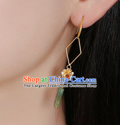 Chinese Classical Golden Flower Ear Accessories Traditional Cheongsam National Jade Earrings