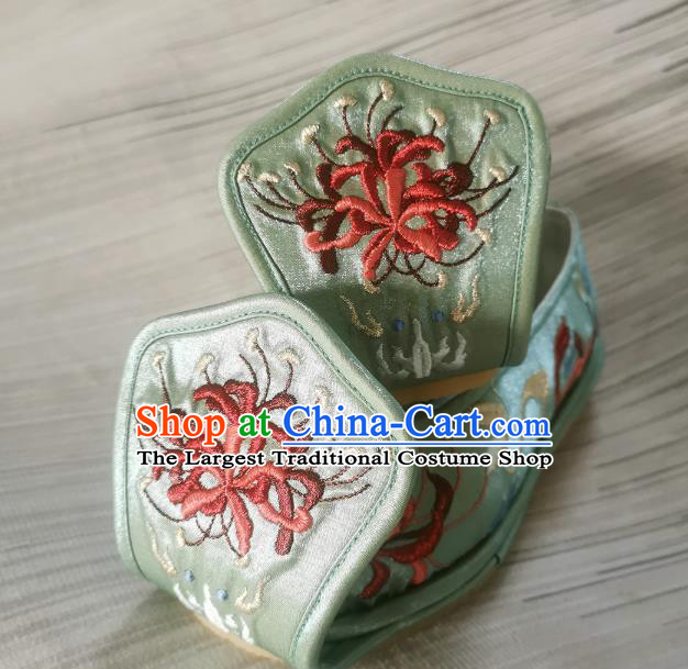 Handmade Chinese Princess Shoes Bow Shoes Embroidered Shoes Traditional Han Dynasty Green Satin Shoes