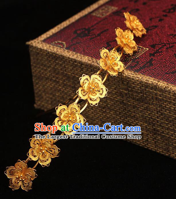 China Ancient Empress Hair Crown Traditional Hair Accessories Ming Dynasty Golden Plum Hairpin
