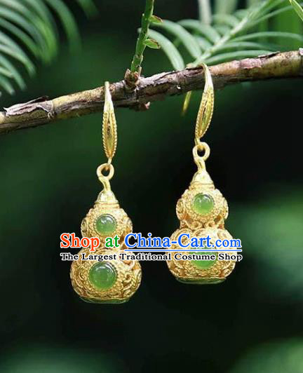 China Traditional Qing Dynasty Ear Jewelry Accessories National Cheongsam Golden Gourd Earrings