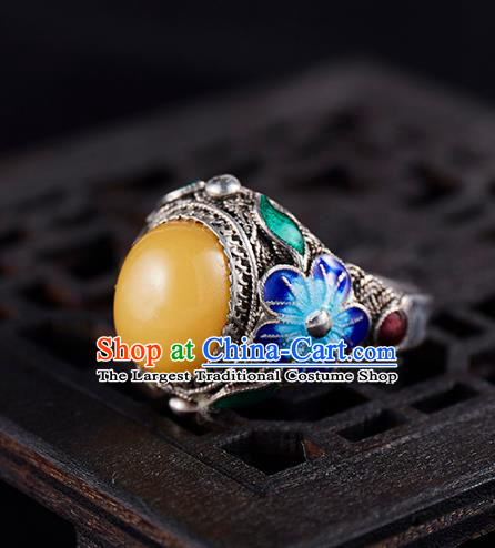 Chinese National Wedding Beeswax Ring Handmade Jewelry Accessories Classical Qing Dynasty Blueing Silver Circlet