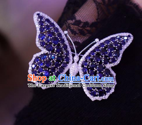 China Handmade Purple Crystal Butterfly Brooch Accessories Traditional Cheongsam Zircon Jewelry