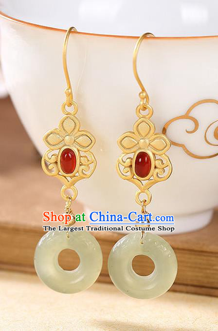 China Traditional Jade Peace Buckle Ear Jewelry Accessories National Cheongsam Golden Earrings