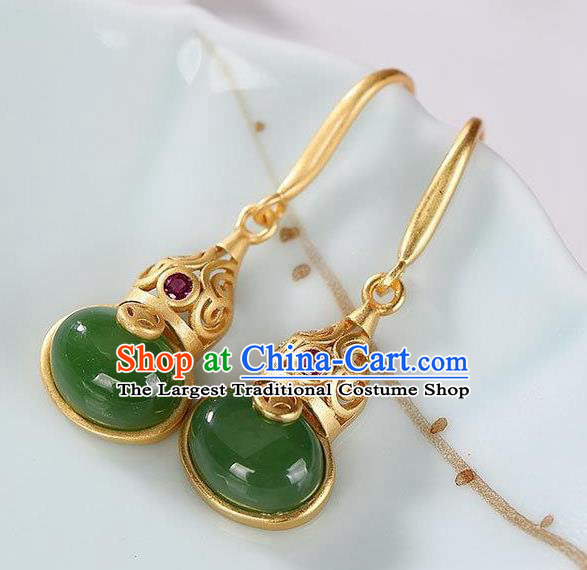 China Traditional Golden Gourd Ear Jewelry Accessories National Cheongsam Jade Earrings