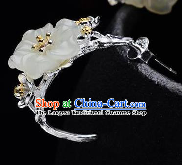 China Traditional Jade Plum Ear Jewelry Accessories National Cheongsam Silver Earrings