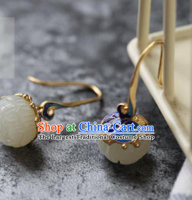 China Traditional Cloisonne Carp Ear Jewelry Accessories National Cheongsam Jade Lotus Earrings