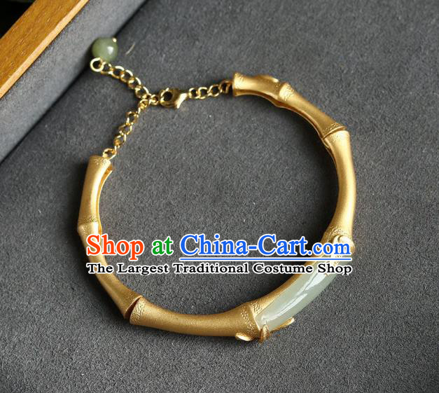 China Handmade Golden Bamboo Bracelet Accessories Traditional National Jade Bangle Jewelry