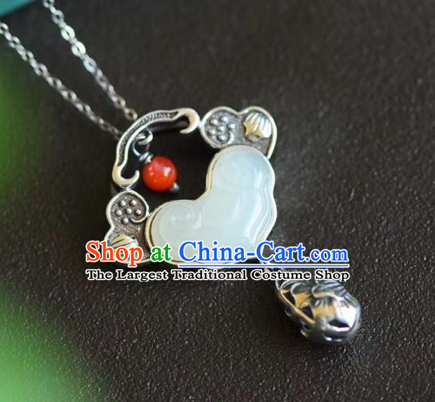 China Traditional Cheongsam Jade Cloud Necklace Jewelry Handmade Silver Necklet Pendant Accessories
