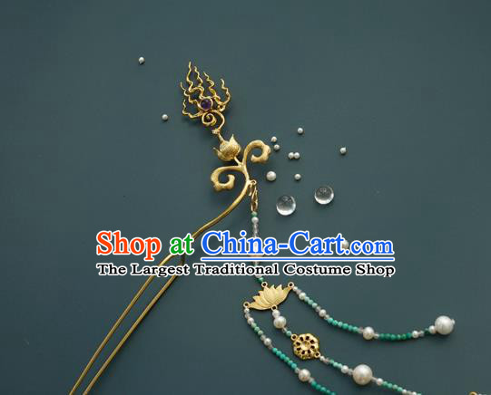 China Tang Dynasty Princess Hair Stick Traditional Beads Tassel Hairpin Handmade Hair Accessories