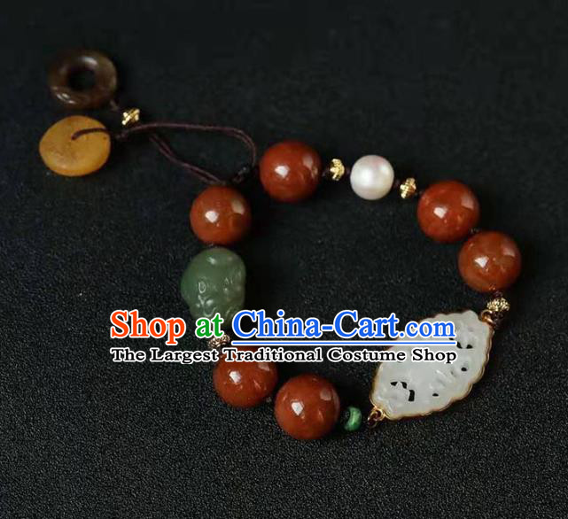 China Handmade Agate Beads Bracelet Traditional National Jade Bangle Jewelry Accessories